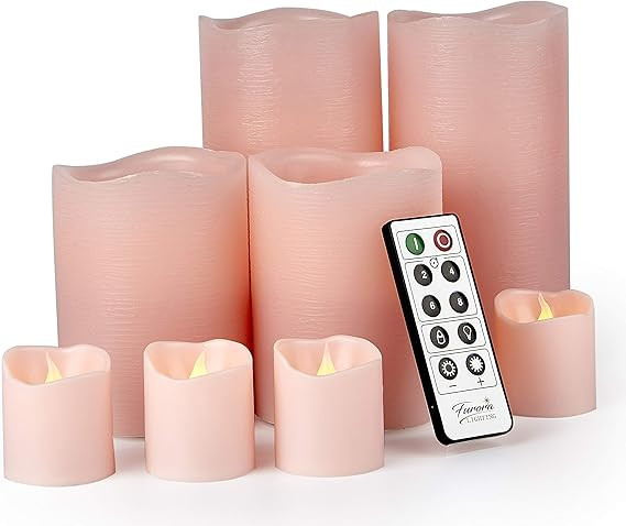 Furora LIGHTING LED Flameless Candles with Remote Control, Pink in Set of 8, Real Wax Battery Ope... | Amazon (US)