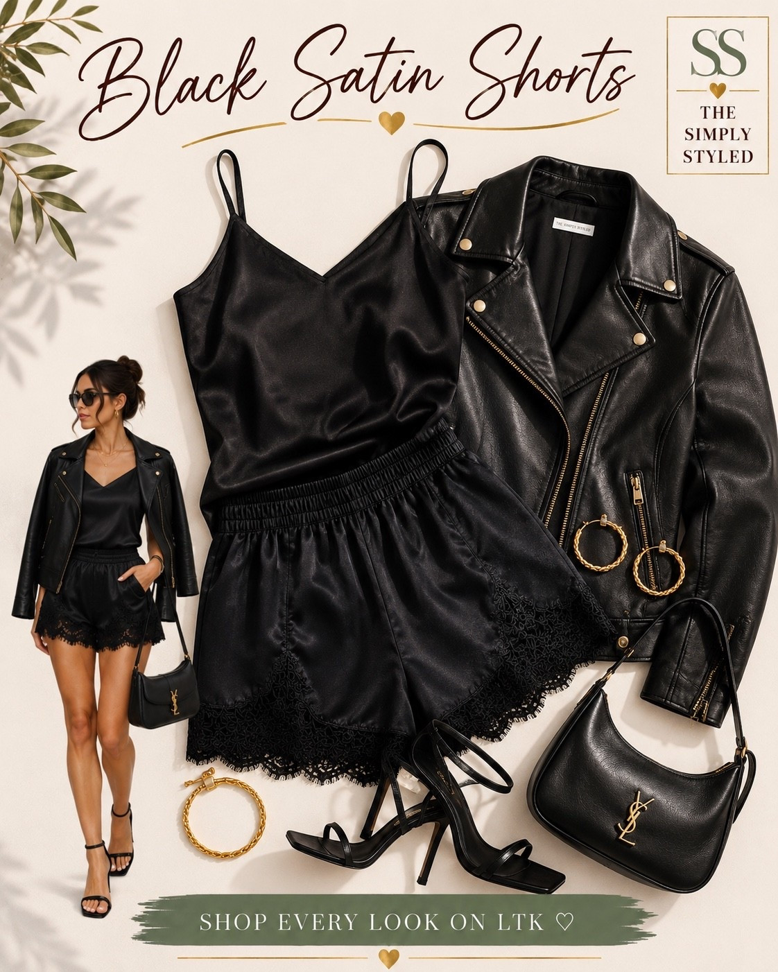 Black satin shorts, but make them date night. ✨

Styled with a satin cami, leather moto jacket, strappy heels, sculptural gold jewelry, and a sleek shoulder bag for an effortlessly elevated look. Feminine, polished, and perfect for dinner dates, cocktails, girls’ night, or any occasion that calls for a little extra confidence.

#LTKootd
