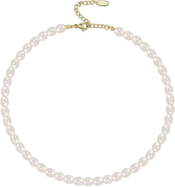 AllenCOCO Pearl Necklaces for Women - Pearl Choker Necklace Strands, Adjustable Chain, Dainty Han... | Amazon (US)
