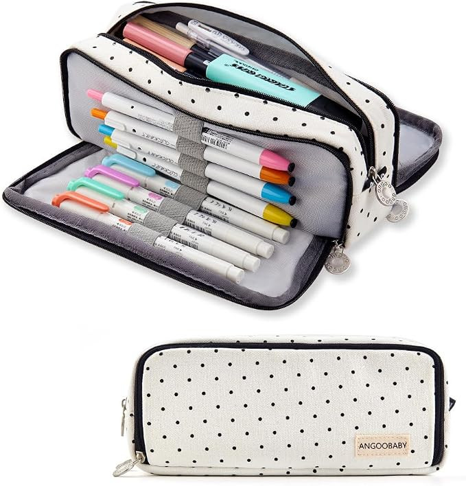 ANGOOBABY Large Pencil Case Big Capacity 3 Compartments Canvas Pencil Pouch for Teen Boys Girls S... | Amazon (US)