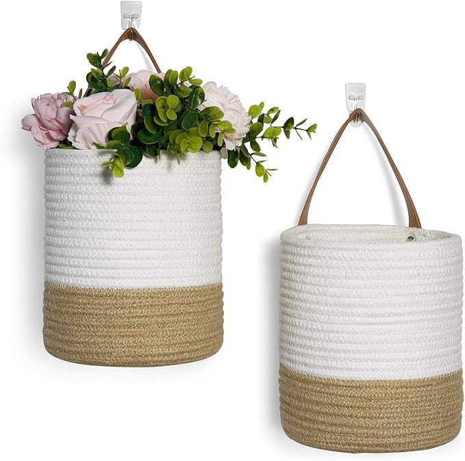 Goodpick 2pack Jute Rope Hanging Basket - Small Woven Fern Wall Hanging Basket Flower Plants, Jut... | Amazon (US)