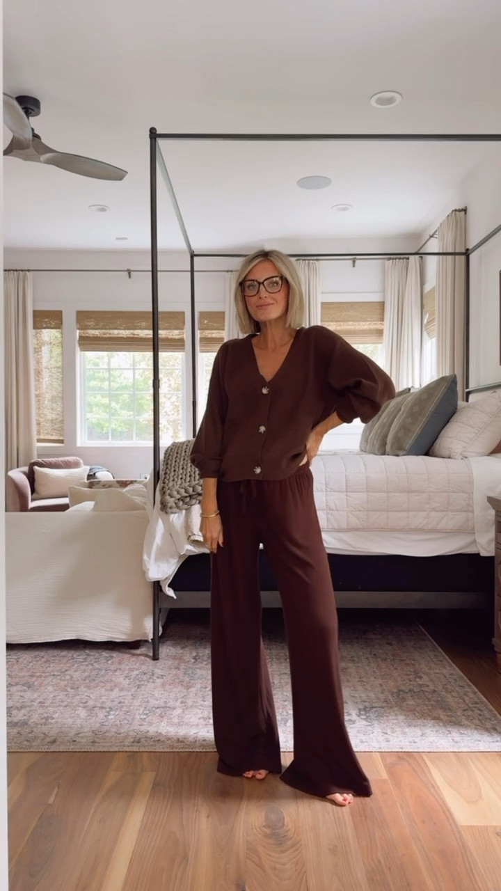 Target pajamas are currently on sale right now! 👏🏼 This isn’t technically a matching set, but I love how this cardigan makes these pajama pants look a little bit more elevated - perfect to wear around family during the holidays! 

Loverly Grey, Target sale, pajamas, brown pajamas, loungewear, brown cardigan 

#LTKSaleAlert #LTKSeasonal