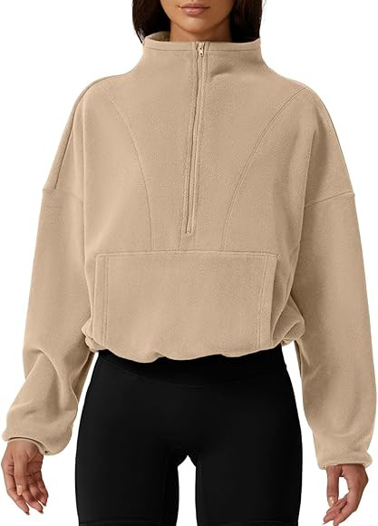 QINSEN Women Half Zip Fleece Sweatshirt Mock Neck Long Sleeve Winter Cozy Sherpa Pullover Sweater... | Amazon (US)