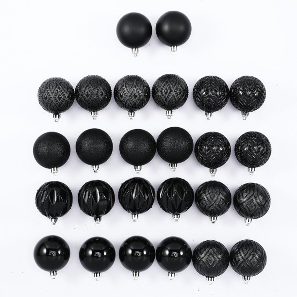 Holiday Time 60 mm Multi-textured Christmas Shatterproof Ornaments, Black, 26 Count - Walmart.com | Walmart (US)