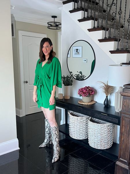 Totally obsessed with this green mini dress, I love the color, fit and style. You can grab yours and get an extra 15% off with code fashinny15 (applies to orders $65+) 

I’ve had these boots for years and they never seem to fail me! 

#LTKSeasonal #LTKsalealert #LTKfindsunder100