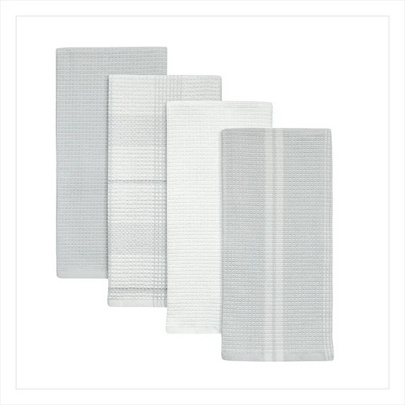Better Homes & Gardens 4 Piece Waffle Kitchen Towel, Soft Silver - Walmart.com | Walmart (US)