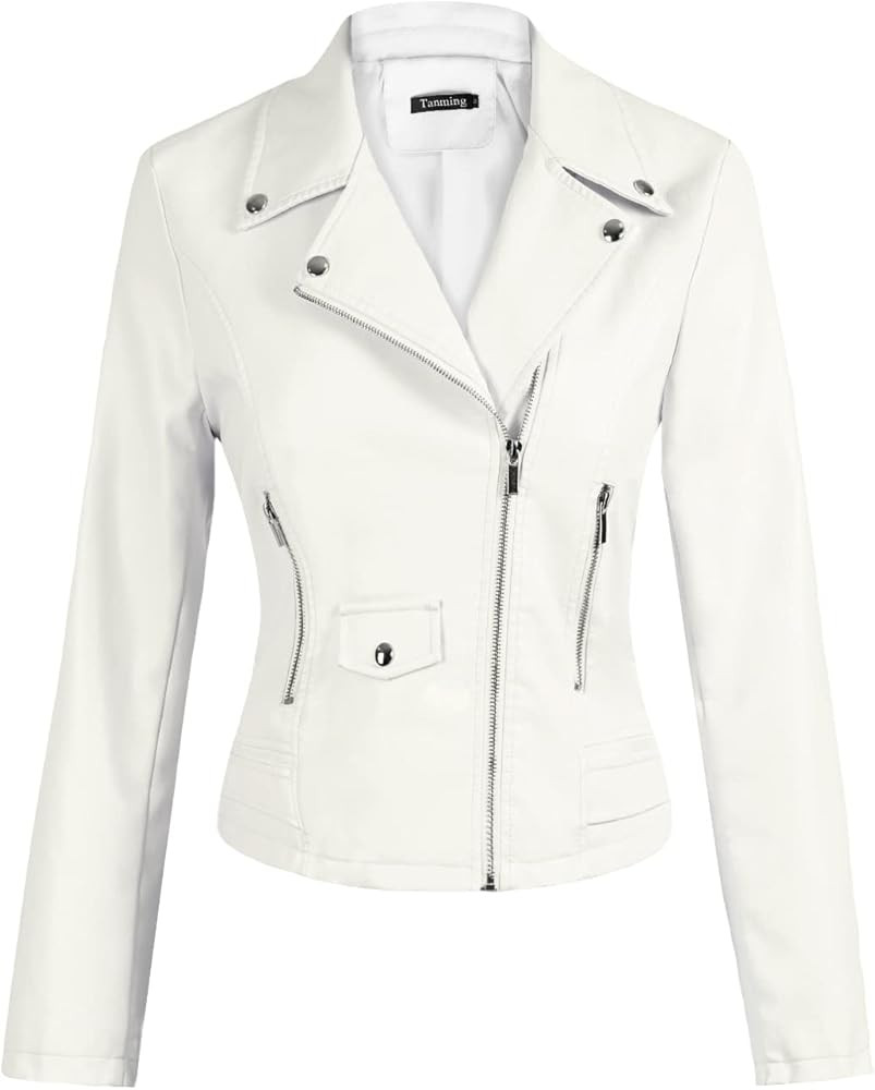 Tanming Women's Faux Leather Moto Biker Short Coat Jacket | Amazon (US)