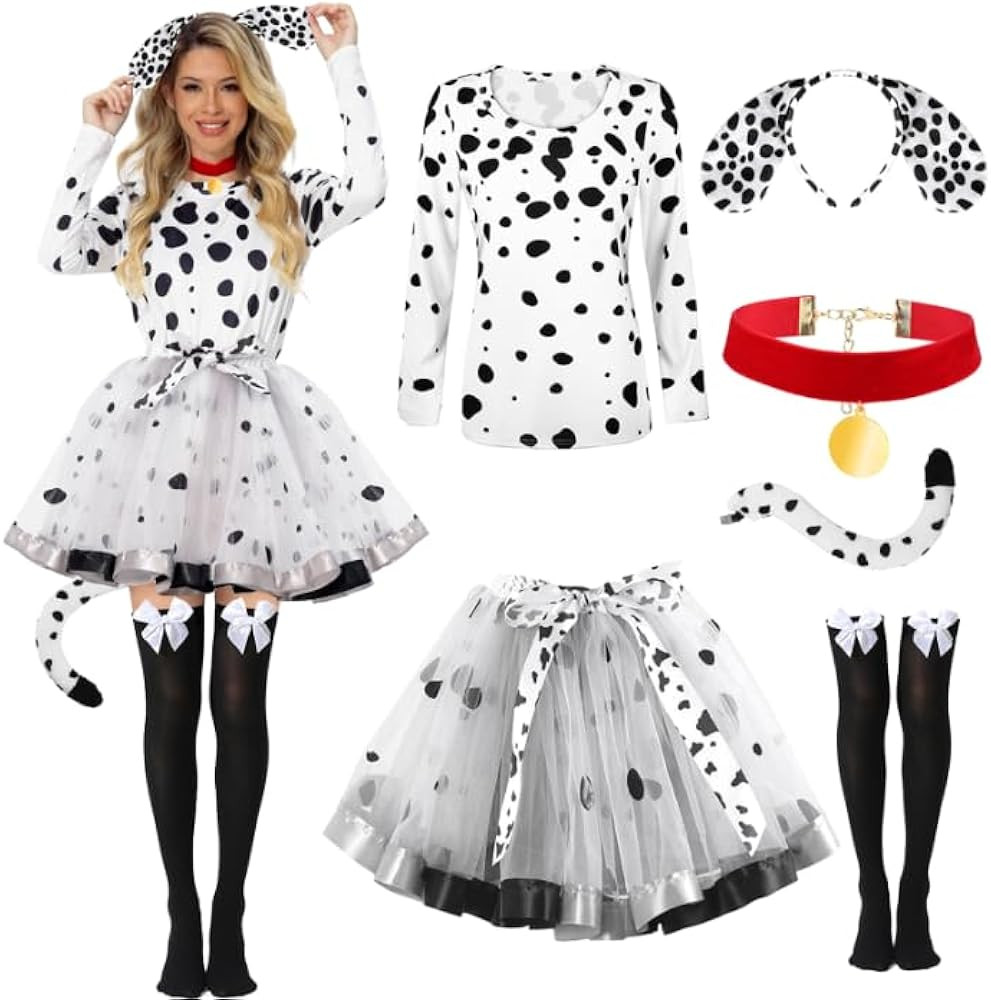 Halloween Dalmatians Dog Cosutme for Women, Tutu Skirt Knee High Sheer Socks for 101 Dalmatians C... | Amazon (US)