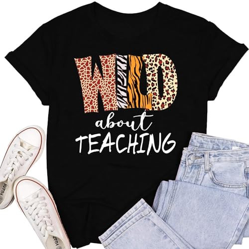 SUWATOIN Womens Teacher Shirts Wild About Teaching Leopard Print T-Shirt Teacher Life Tee Top | Amazon (US)