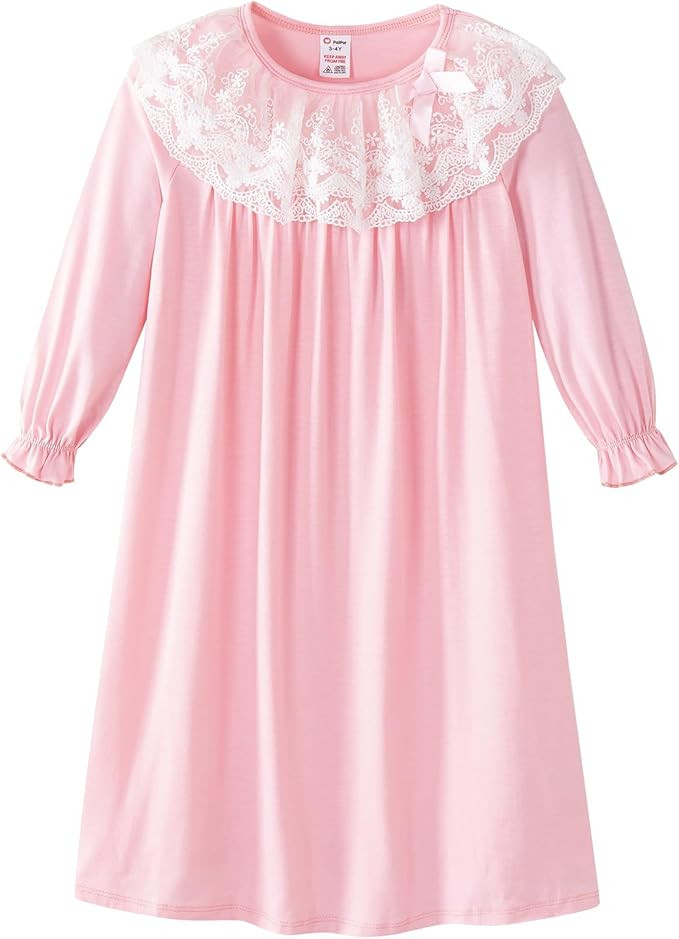 PATPAT Toddler Kid Girl Princess Nightgown Lace Ruffle Long Sleeve Sleep Dress Wear Pajamas Shirt... | Amazon (US)