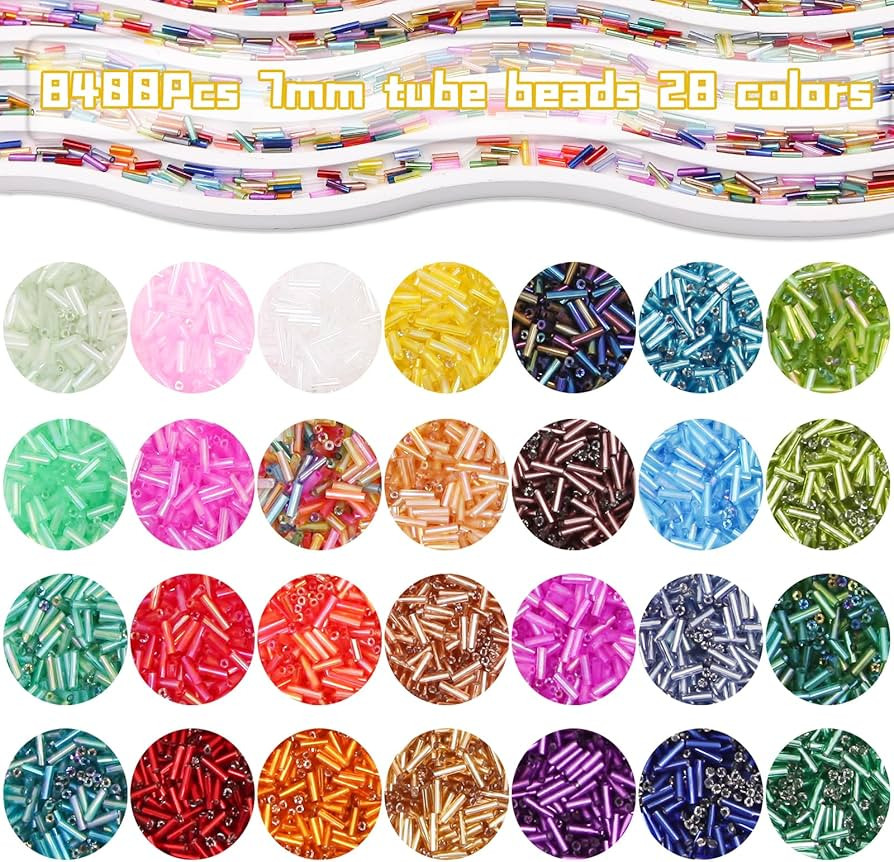 Tube Seed Beads 7mm Crafts Glass Bugle Beads with for Jewelry Making Embroidery Decoration (28 Co... | Amazon (US)
