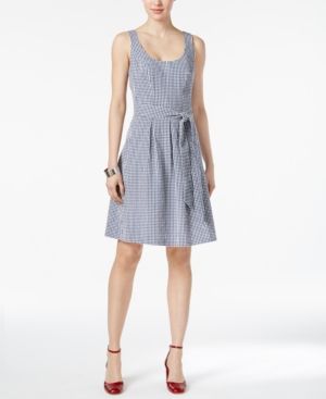 Nine West Gingham Belted Fit & Flare Dress | Macys (US)