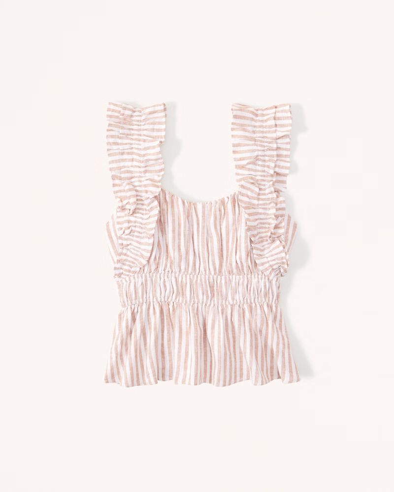 Ruffle Strap Linen-Blend Babydoll Top | Abercrombie & Fitch (US)