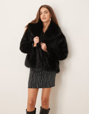 GINA TRICOT faux fur jacket with shawl collar in black | ASOS (Global)