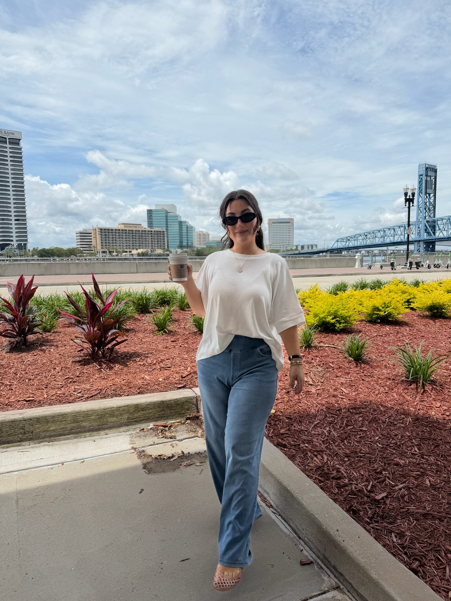 Cute and comfy look! 
Oversized tee size small 
Stretchy and soft denim pants size medium petite 

5'0" 140lbs 
Petite friendly outfit

#LTKootd #LTKSaleAlert #LTKPetite