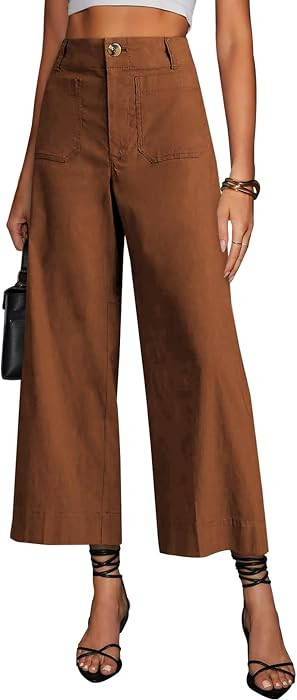 miduo Womens High Waisted Cropped Capris Stretchy Straight Pants Trousers | Amazon (US)
