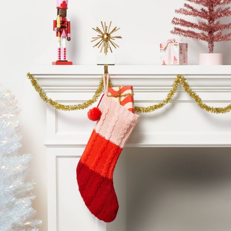 20" Color Block Chunky Knit Christmas Stocking with Marled Pompom - Wondershop™ | Target