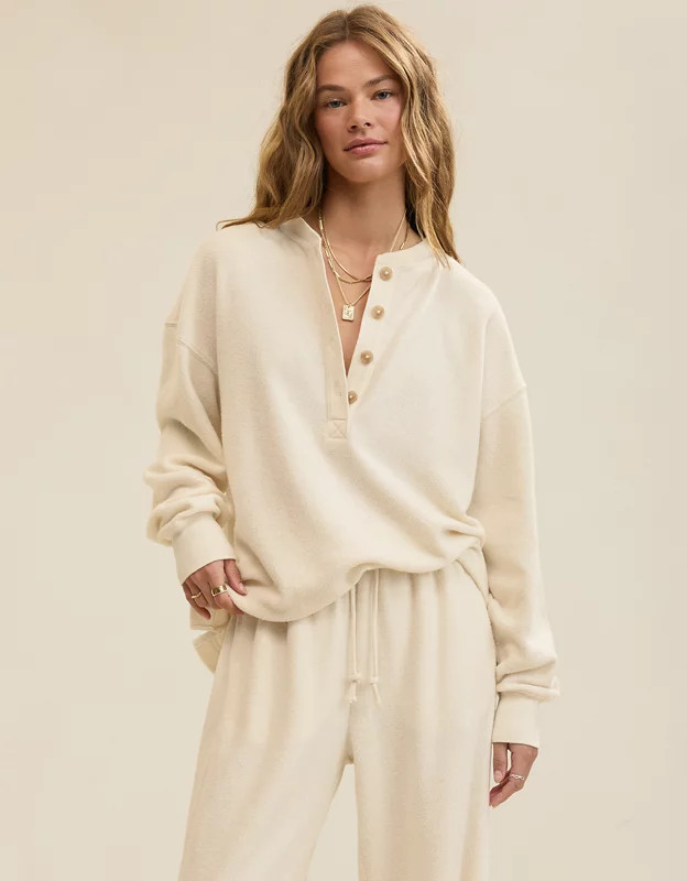 Aerie Sherpa Henley Sweatshirt | Aerie