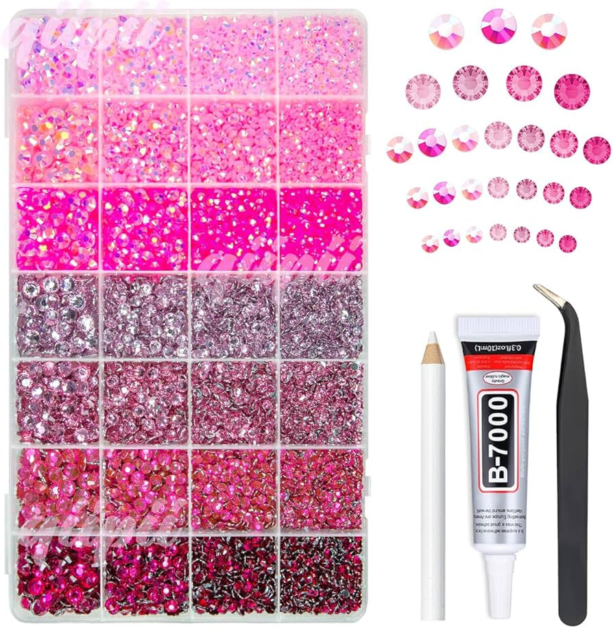 28 Types Pink Jelly Resin Rhinestones w B7000 Glue for Bedazzling Crafting 3mm-6mm Flatback Color... | Amazon (US)