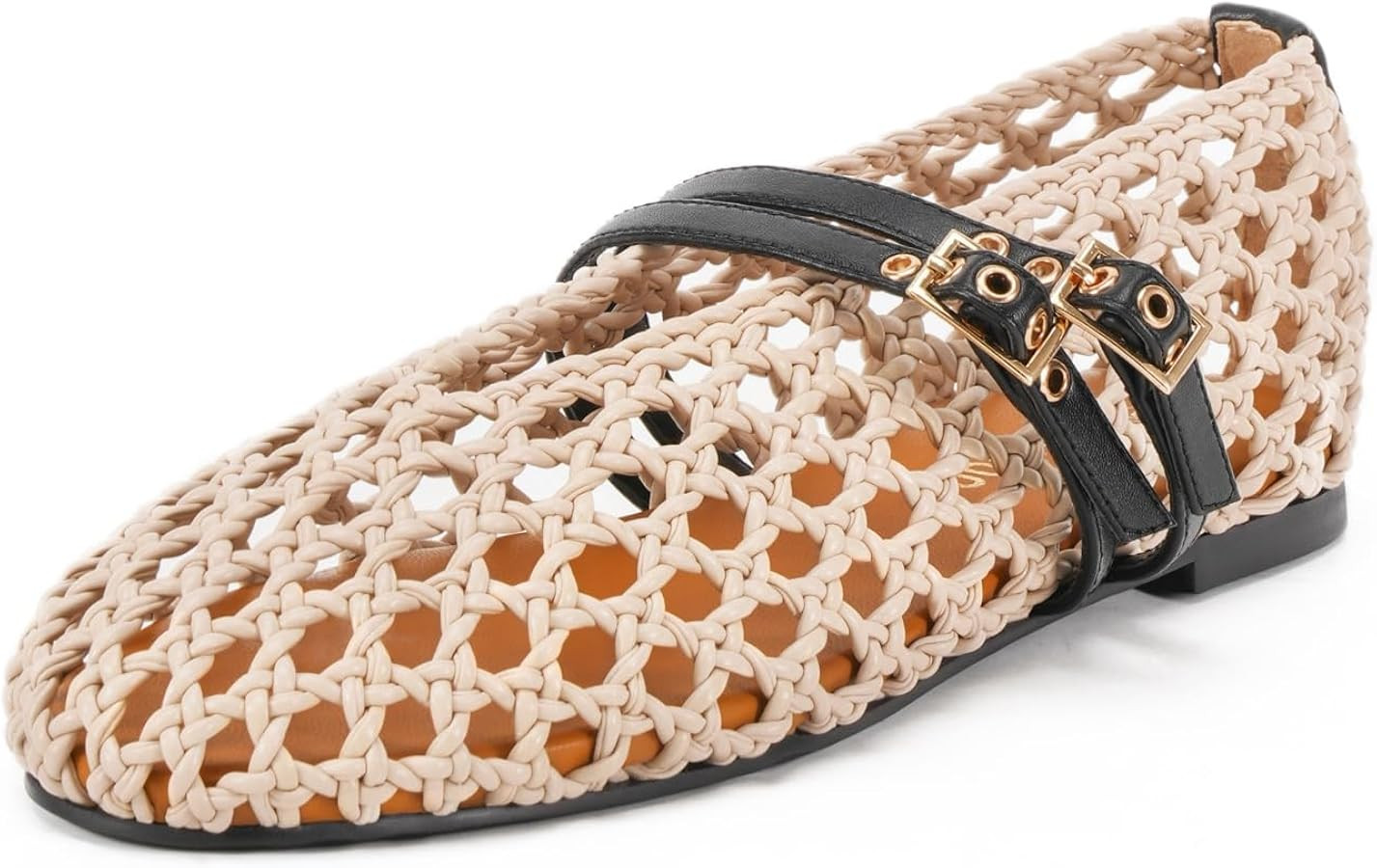 Women's Woven Mary Jane Flats - Mesh Ballet Flats with Adjustable Double Metal Buckle Strap and R... | Amazon (US)