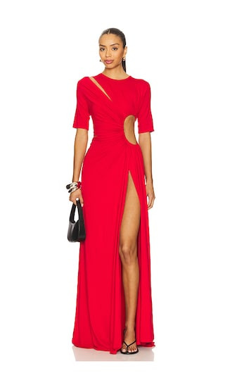Gathered Slit Maxi Dress in Red | Revolve Clothing (Global)