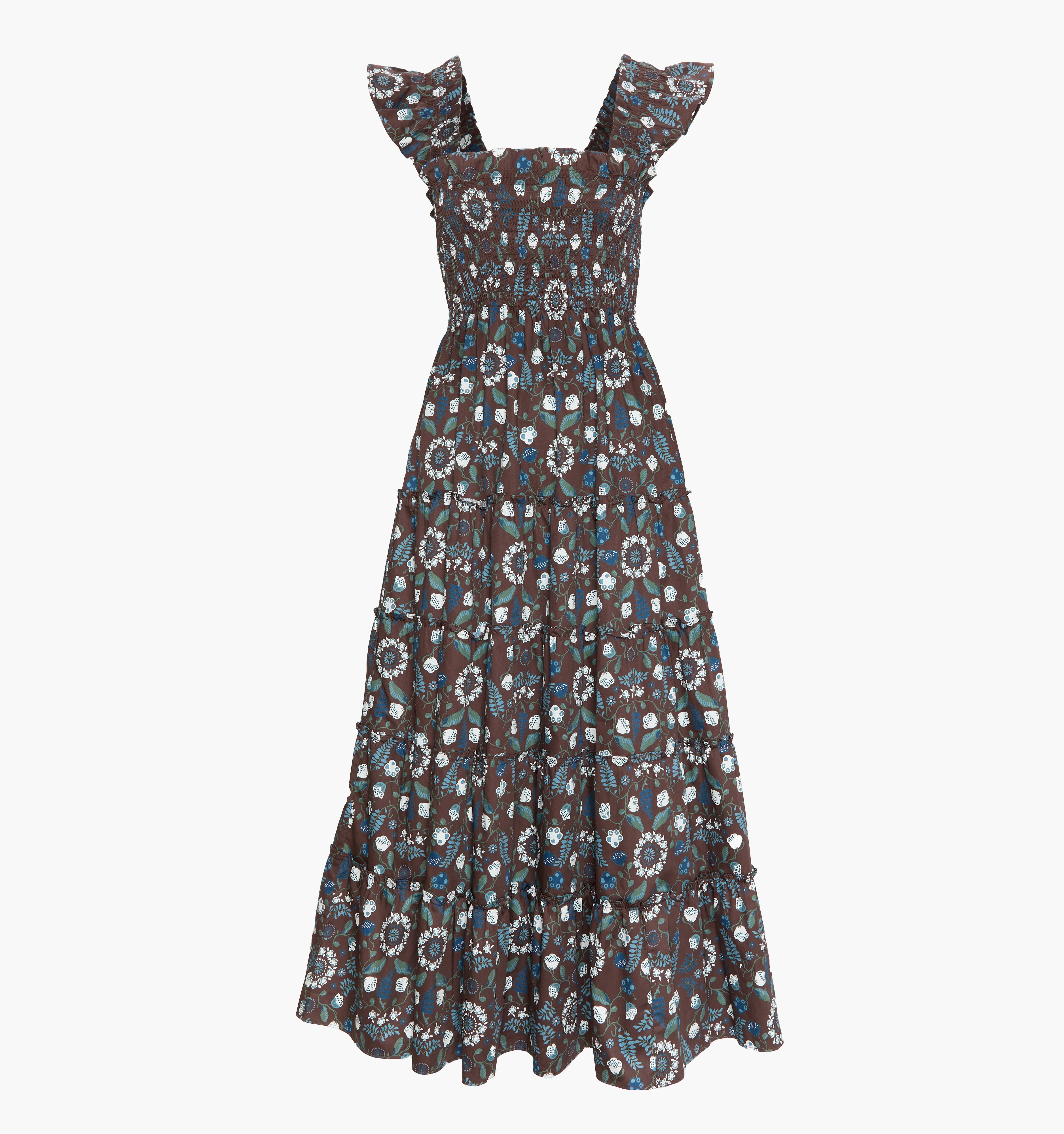 The Ellie Maxi Nap Dress - Chocolate Swedish Floral | Hill House Home US
