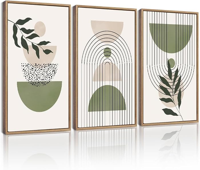 Drsoum Large 16x24in Green Botanical Boho Wall Art Framed Modern Sage Bohemian Wall Decor Abstrac... | Amazon (US)