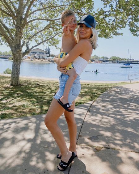 Casual spring mom outfit inspo 
Denim shorts are the long version - mom friendly and on sale now



#LTKsalealert #LTKunder100 #LTKstyletip