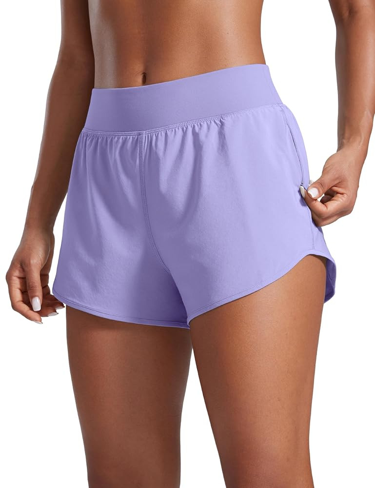 CRZ YOGA Mid Waisted Running Shorts for Women 3" Curved Hems for Athletic Workout Gym with Zipper... | Amazon (US)