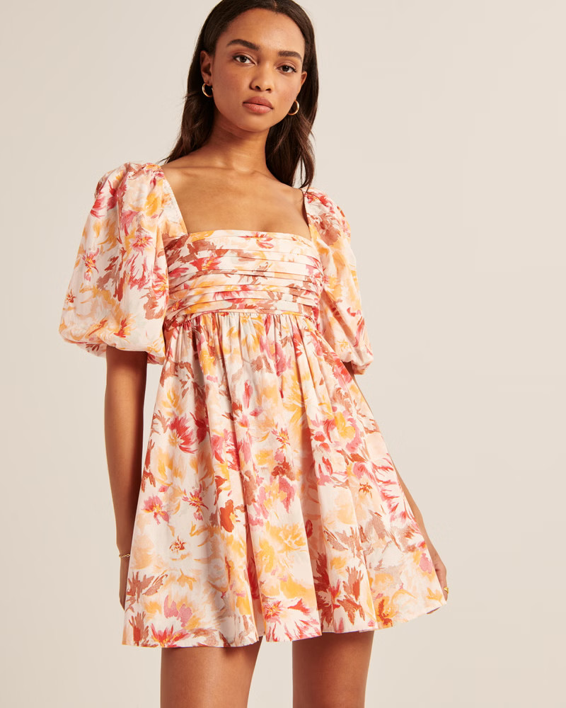 Women's Ruched Bodice Puff Sleeve Mini Dress | Women's Dresses & Jumpsuits | Abercrombie.com | Abercrombie & Fitch (US)