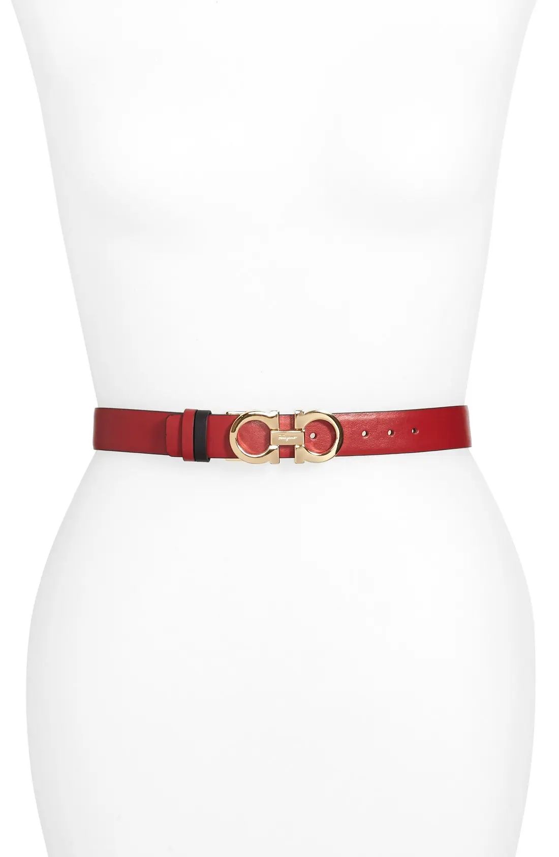 Women's Salvatore Ferragamo Ceylon Reversible Leather Belt, Size 85 - Rosso/nero | Nordstrom
