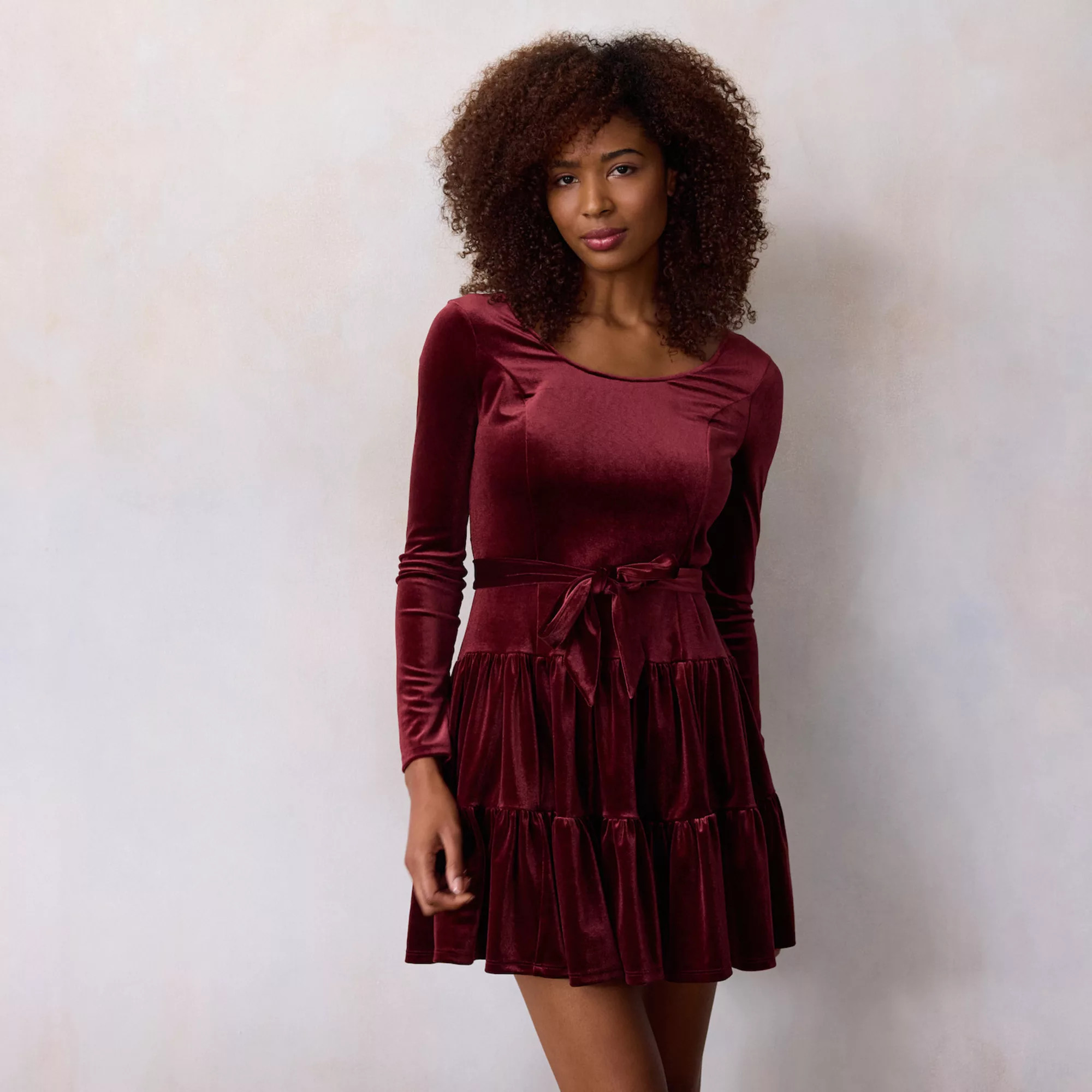 Women's LC Lauren Conrad Velvet Tiered Mini Dress | Kohl's