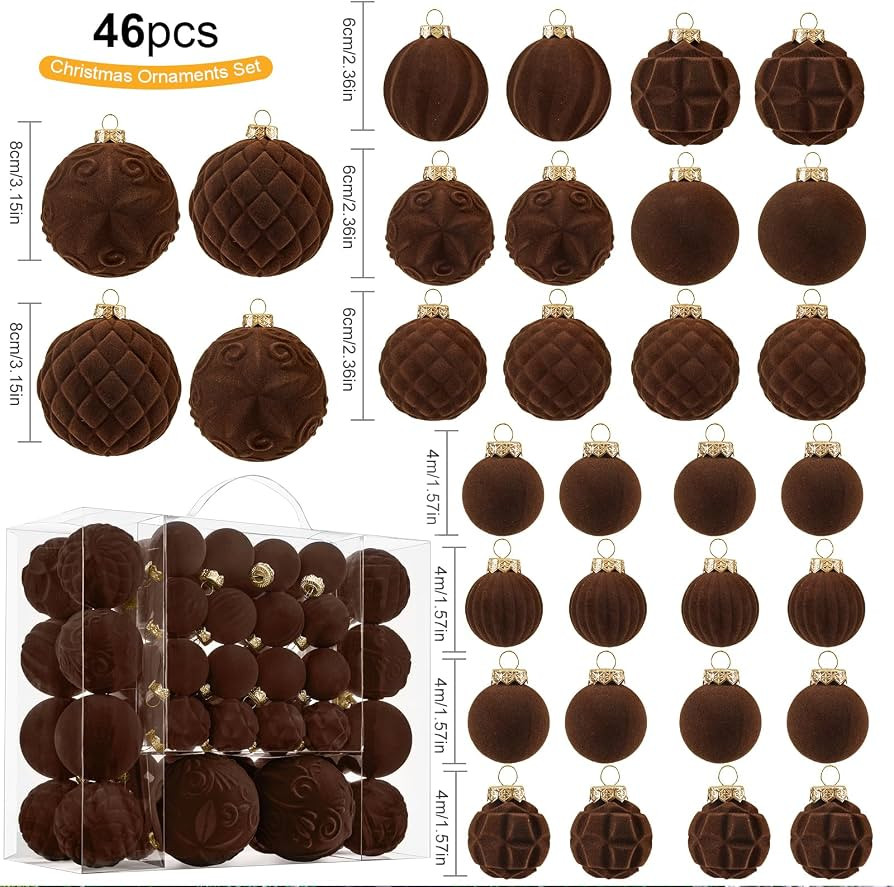 Velvet Christmas Ball Ornaments - 46pcs Flocked Christmas Tree Decorations Set Assorted Shatterpr... | Amazon (US)