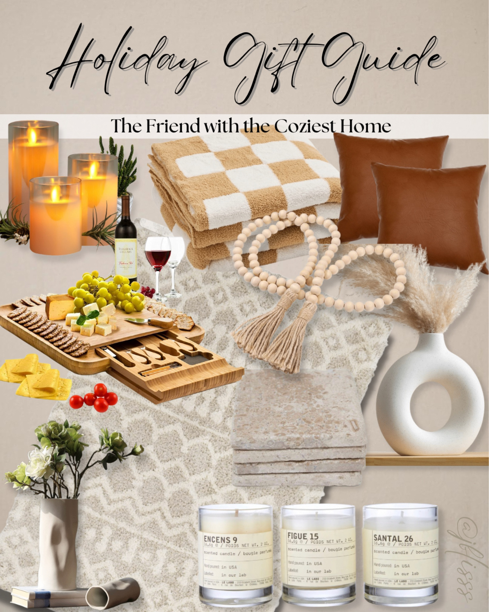 HOLIDAY GIFT GUIDE | The Friend with the Coziest Home


Le labo, santal, candles, home decor, home decor vases, woven rug, leather pillows, frameless candles, circle vase, charcuterie board, drink coasters, gift guide for her, gift guide for him, dried pampas, Checkered Throw, coffee table

#LTKSeasonal #LTKhome
