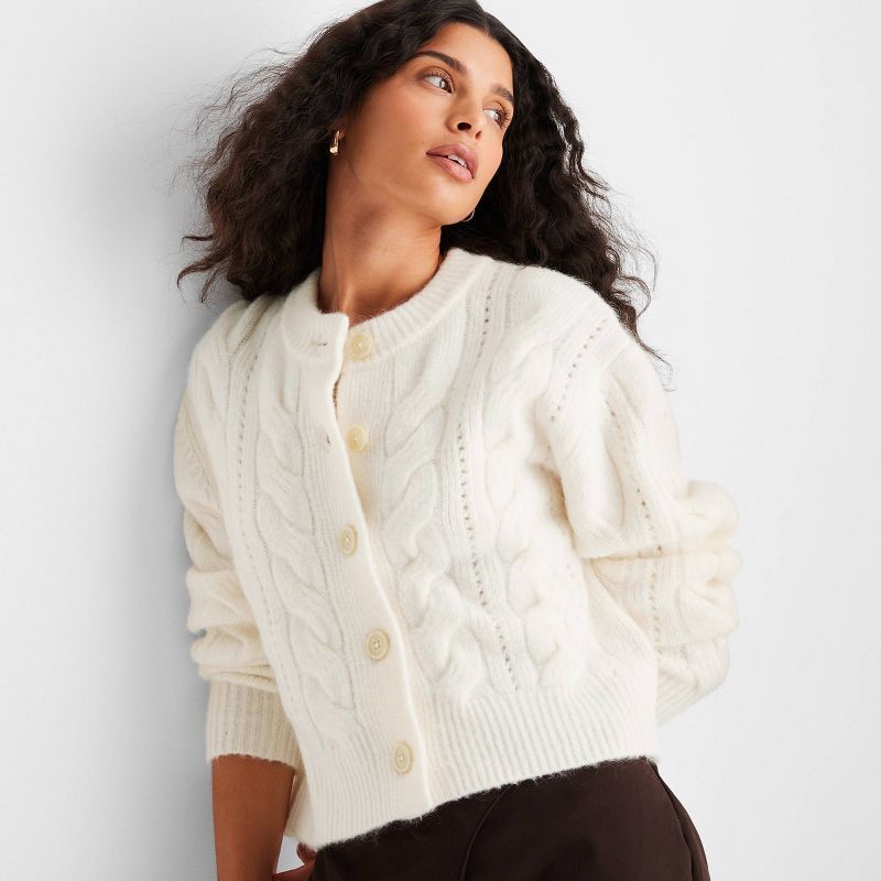 Women's Long Sleeve Mohair Cardigan - Future Collective™ with Reese Blutstein Off-White | Target