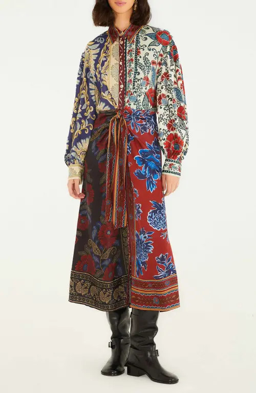 FARM Rio Navy Winter Mix Long Sleeve Midi Shirtdress in Multi at Nordstrom, Size X-Small | Nordstrom