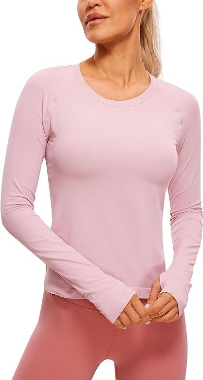 CRZ YOGA Womens Seamless Ribbed Workout Long Sleeve Shirts Quick Dry Gym Athletic Tops Breathable... | Amazon (US)