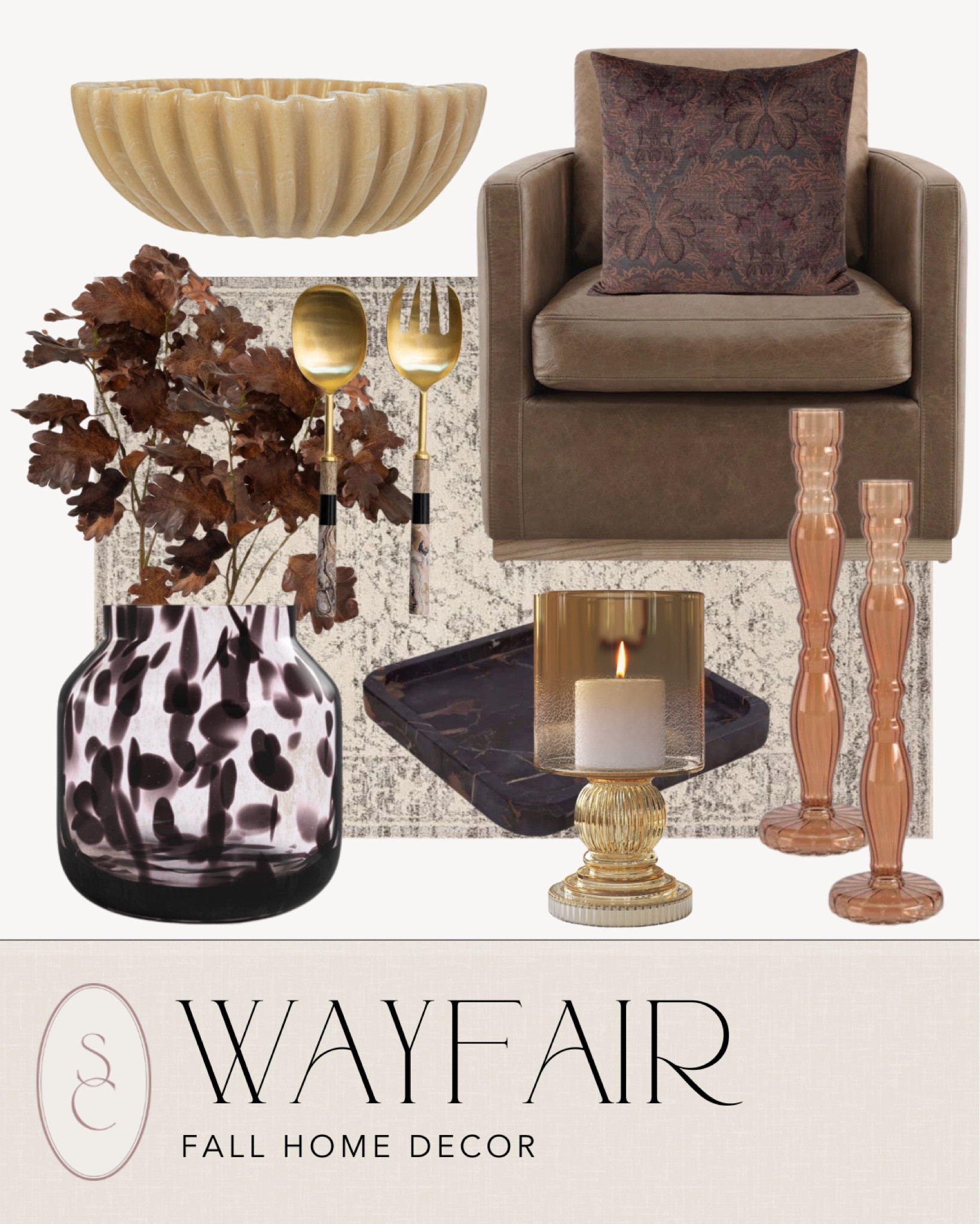 Wayfair fall home decor roundup! Including this accent chair, throw pillow, scalloped ceramic bowl, vase, faux leaves, area rug, candlestick holders, gold utensils, and marble dish. 

fall home decor, wayfair, wayfair home decor, home decor inspiration, fall home decor inspiration, fall style, wayfair fall decor, living room decor, modern fall decor 


#LTKSeasonal #LTKHome #LTKStyleTip