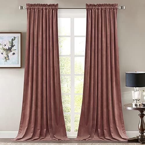 StangH Wide Rose Velvet Curtains - 96 inches Long Heavy Thick Window Drapes for Living Room, Room Da | Amazon (US)