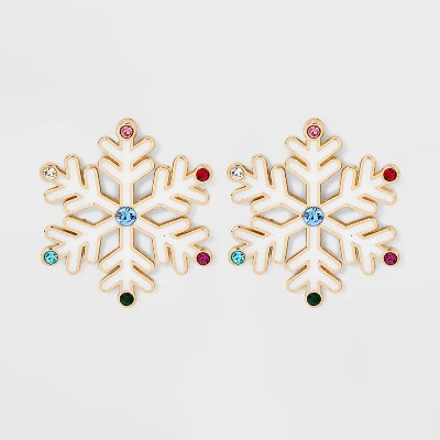 Holiday Snowflake Drop Earrings - Gold/White | Target