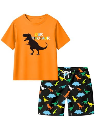 Baby Swimsuit Boy Set Swim Shirt Swim Trunks UPF 50+ Orange 18 Month | Amazon (US)