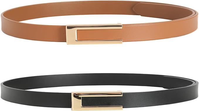 Womens Leather Belt Skinny Waist Belt for Dresses Jeans Pants with Gold Buckle | Amazon (US)