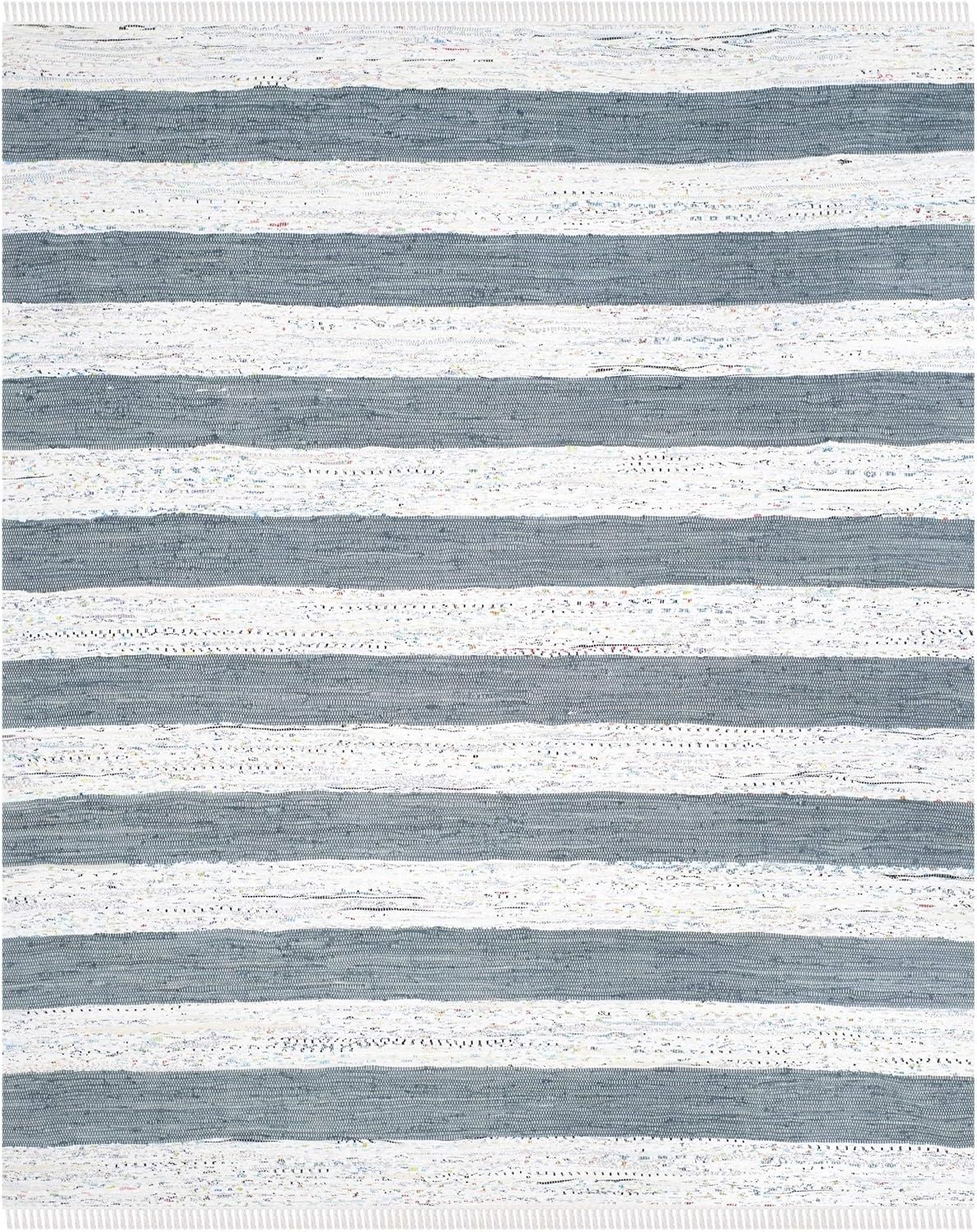 SAFAVIEH Montauk Collection Area Rug - 9' x 12', Ivory & Grey, Handmade Stripe Fringe Cotton, Ide... | Amazon (US)