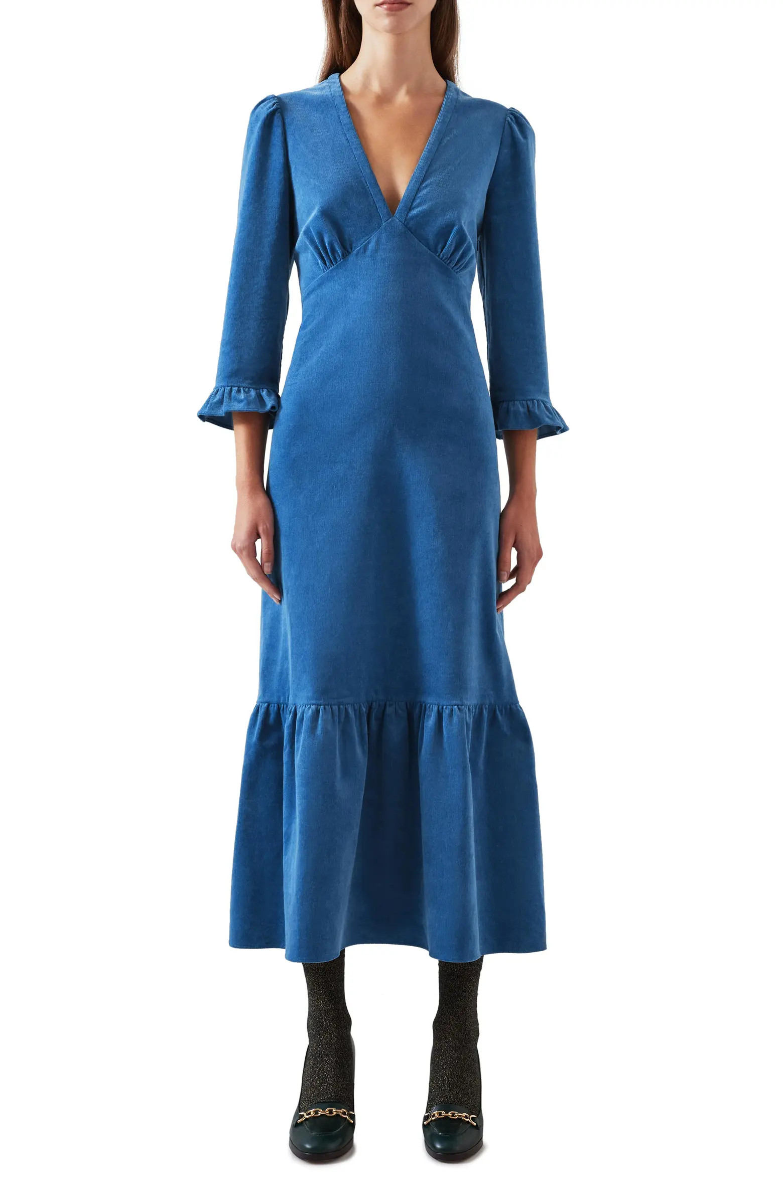 Deborah Cotton Stretch Corduroy Midi Dress | Nordstrom
