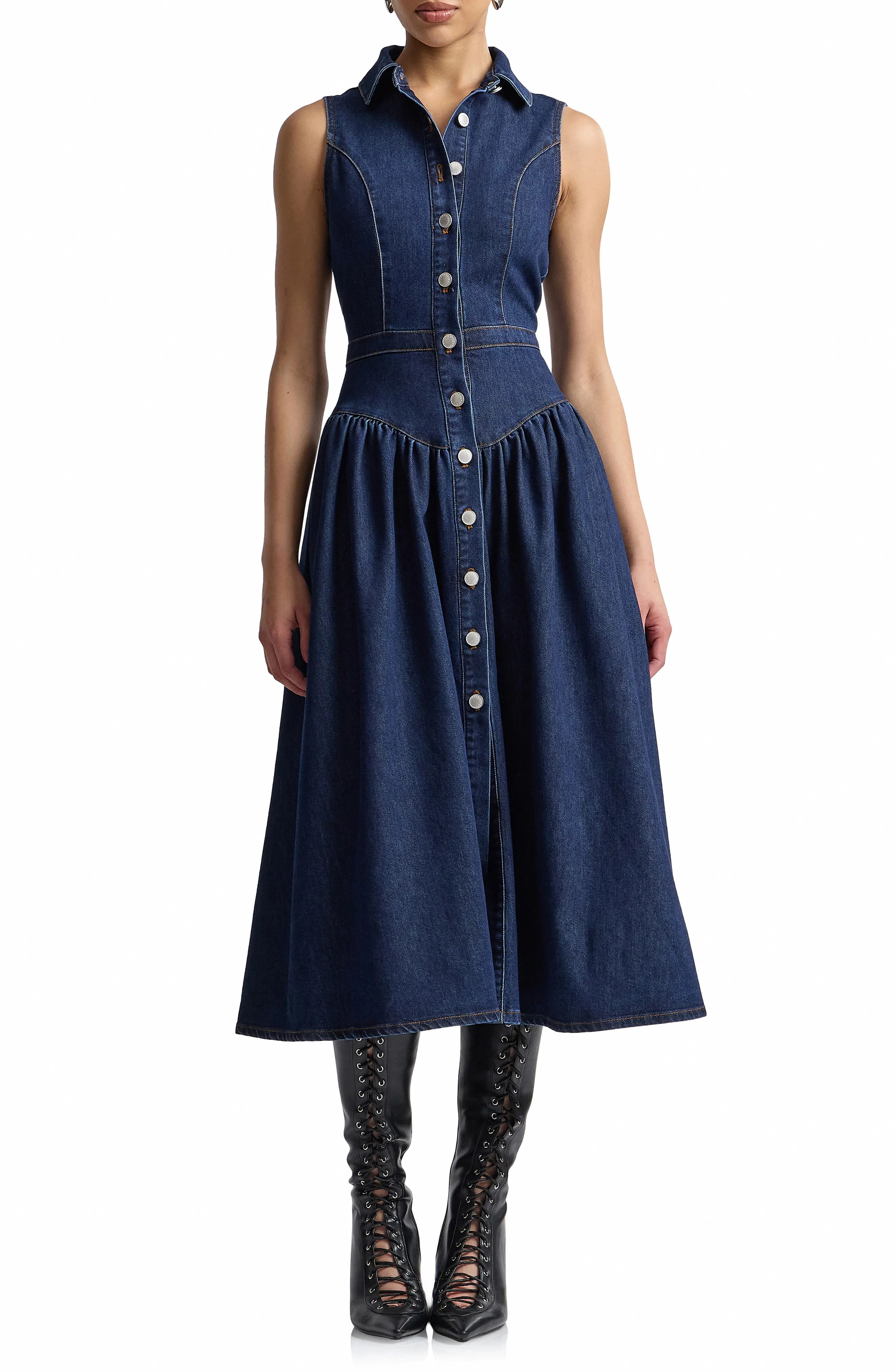 Avec Les Filles Sleeveless Denim Midi Dress (Women) | Nordstrom | Nordstrom