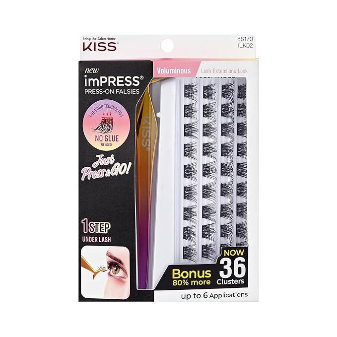 KISS imPRESS Falsies Self Adhesive Eyelashes, Press On Lashes, 12mm-14mm Glam Volume Lashes, Blac... | Amazon (US)