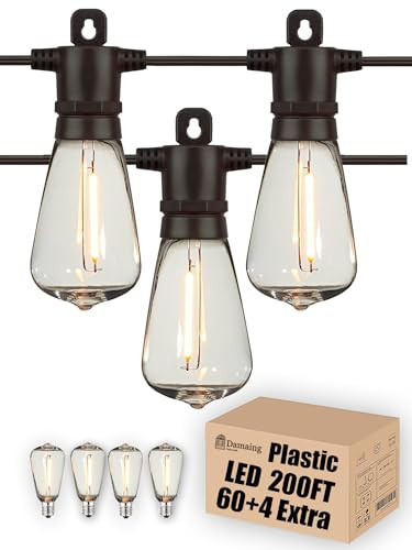 Outdoor string lights 200FT patio string lights for outside with 64 shatterproof dimmable vintage LED edison bulbs,weatherproof hanging string lights for cafe backyard,bistro,balcony,porch, IP65 | Amazon (US)