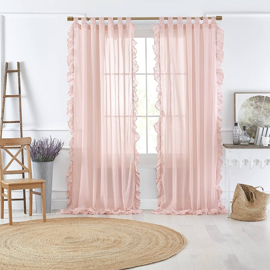 Elrene Home Fashions Bella French Country Cottage Core Tab-Top Ruffle Sheer Window Curtain, 52 in... | Amazon (US)