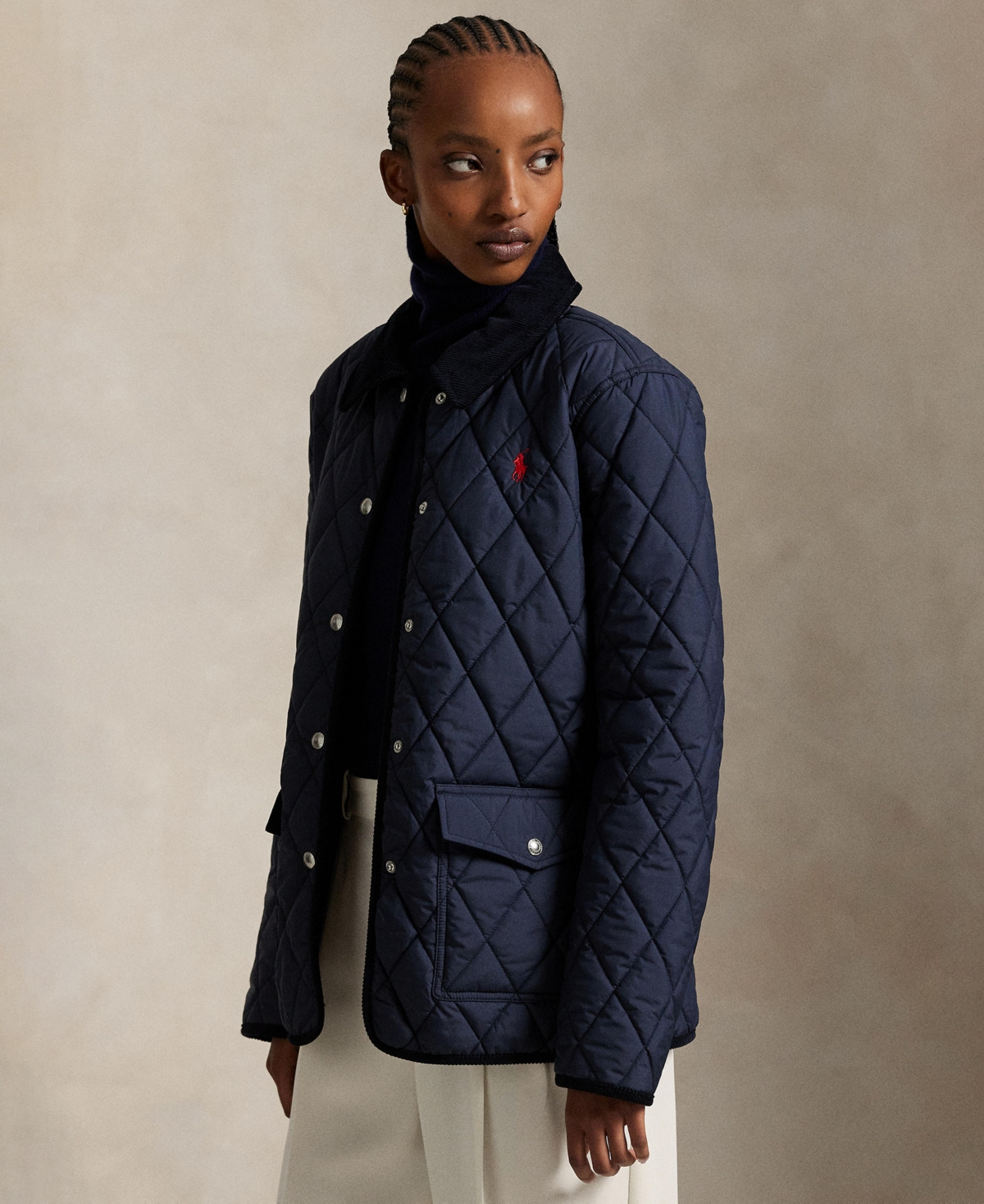 Polo Ralph Lauren Women's Corduroy-Trim Quilted Barn Jacket - Navy | Macy's