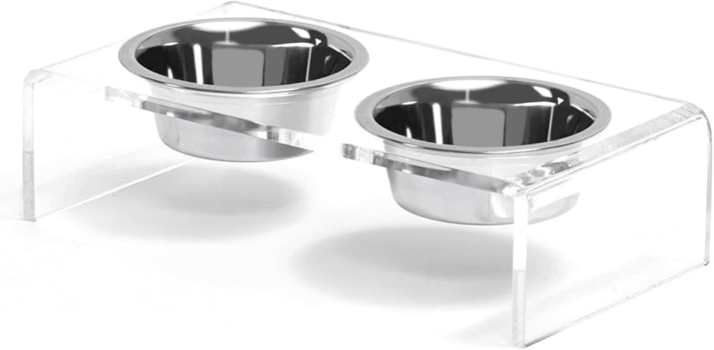 Acrylic Elevated Dog Cat Bowls Pet Feeder Double Bowl Raised Stand Comes with 4 Removable Stainle... | Amazon (US)
